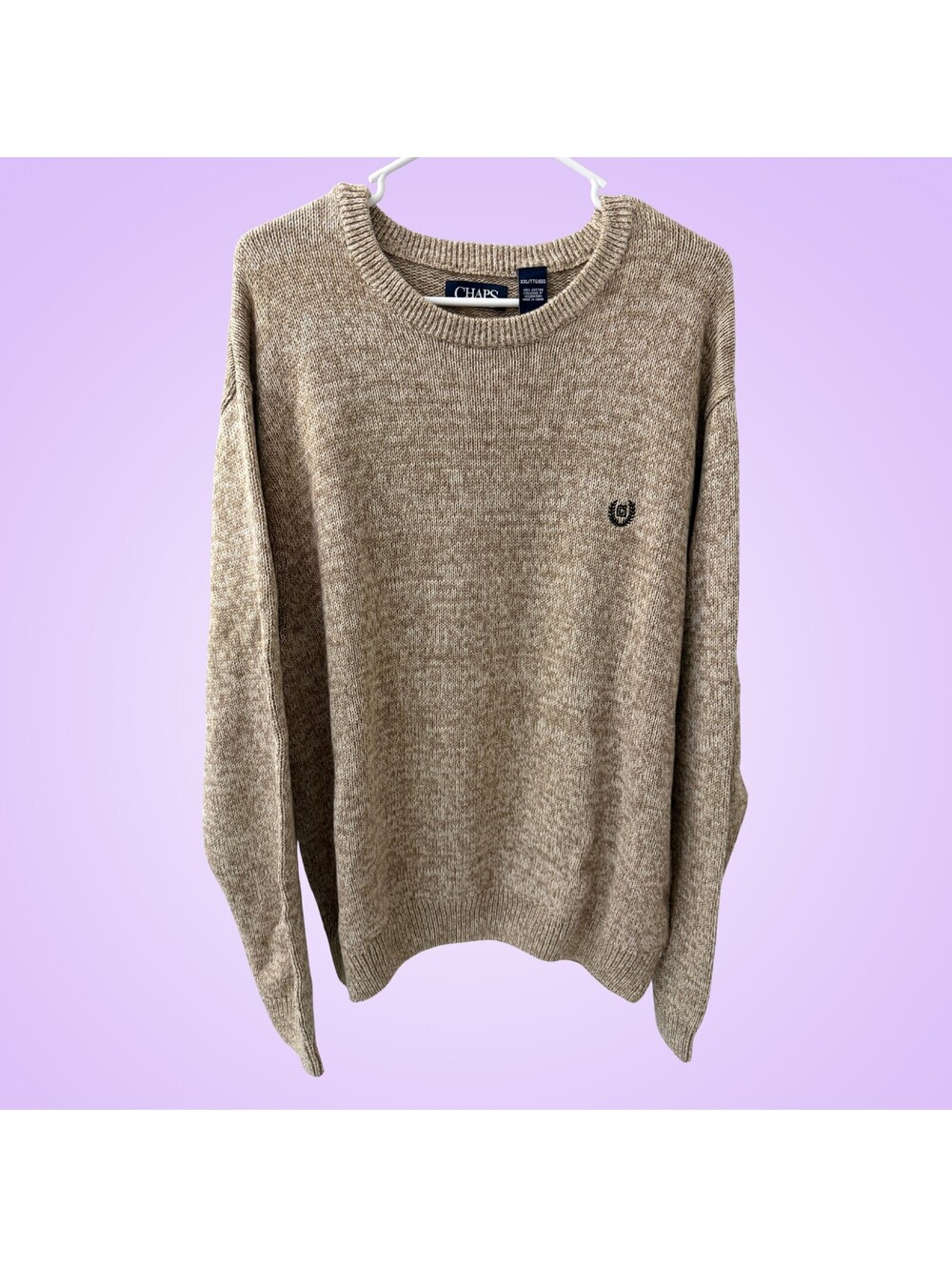 Chaps Men's XXL Tan Beige Marled 100% Cotton Crewneck Pullover Sweater